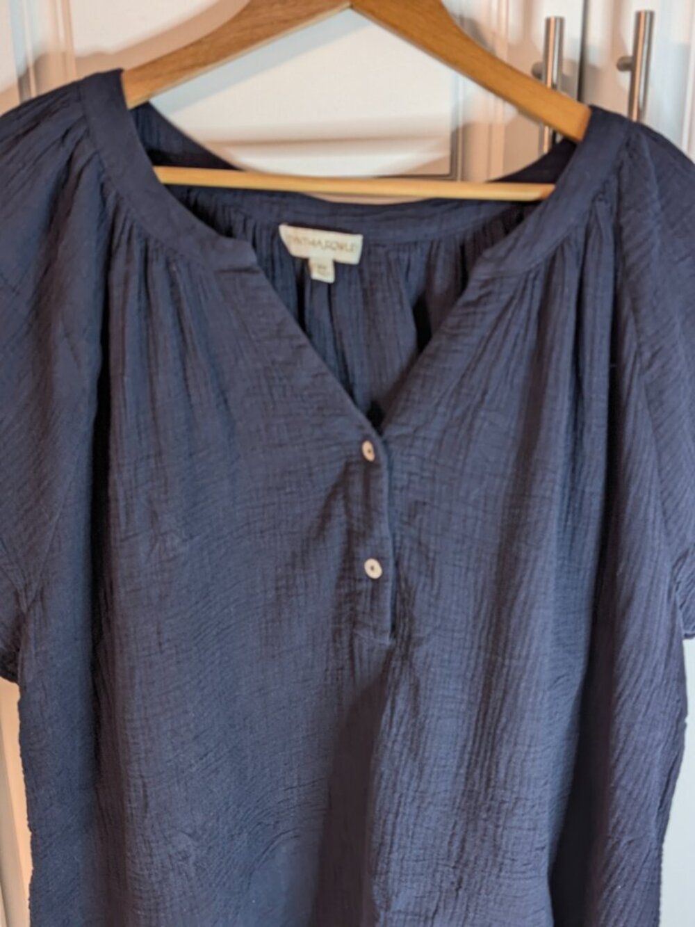 *SALE* Cynthia Rowley Navy Cotton Gauze Flutter Sleeve Peasant Blouse 2X Boho - Picture 4 of 11